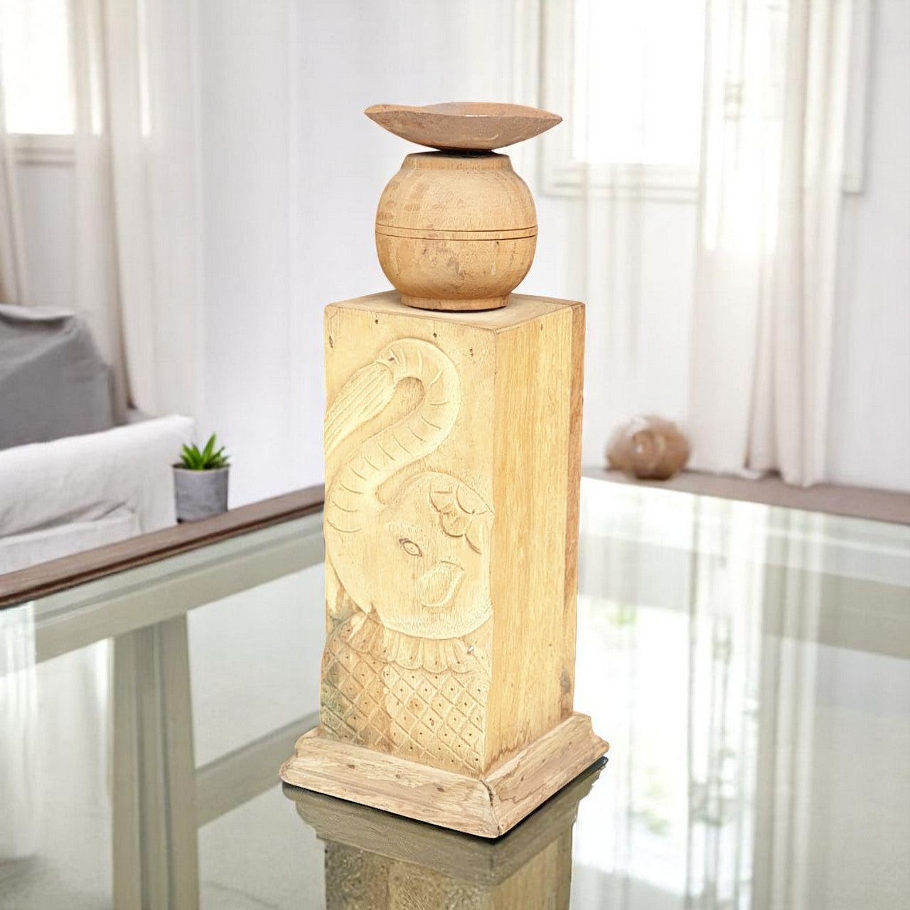 Carved in Flame - Handmade Vintage Style Indian Candle Holder candle stand 5X5X13 in