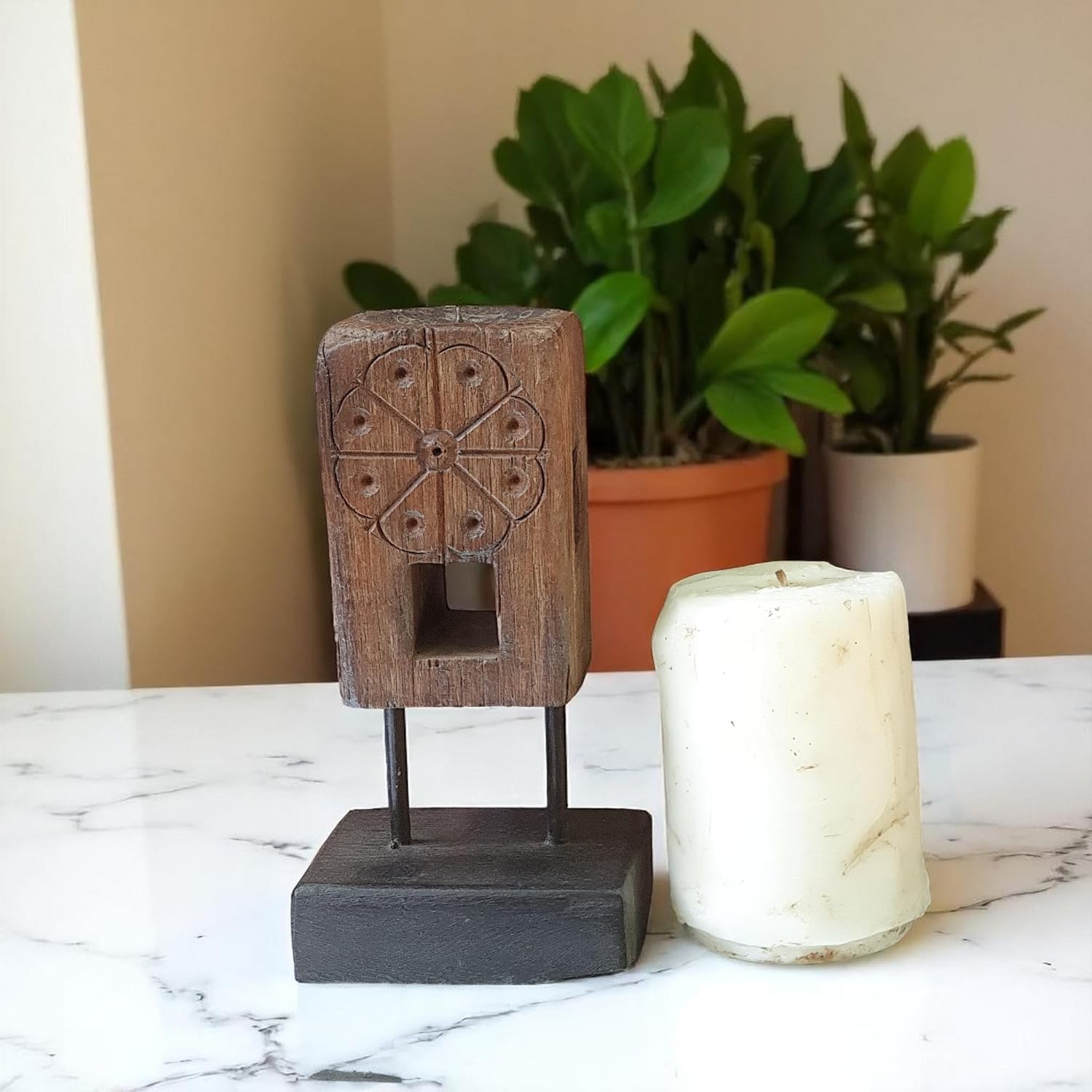 Carved in Flame - Handmade Vintage Style Indian Candle Holder candle stand 4x4x8 in