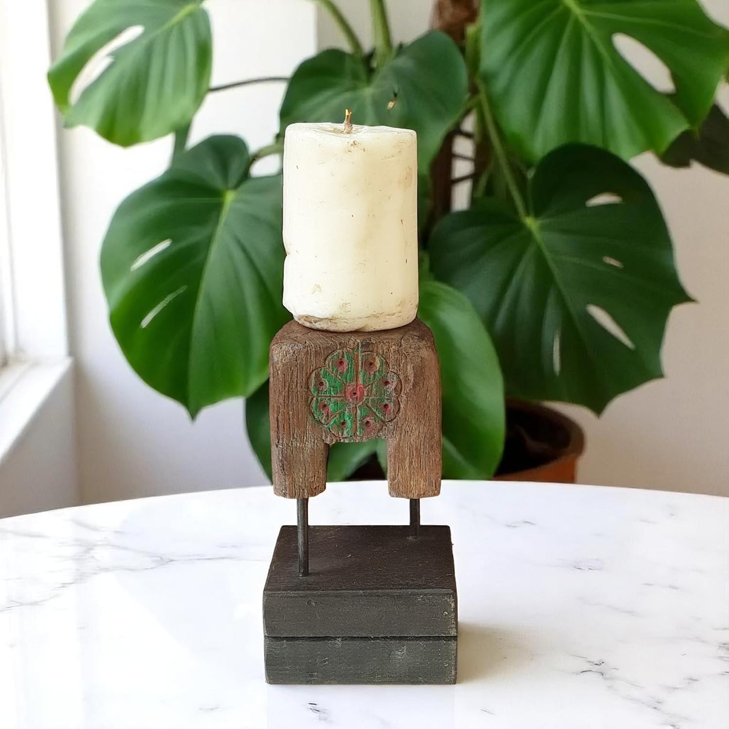 Carved in Flame - Handmade Vintage Style Indian Candle Holder candle stand 4x4x7 in