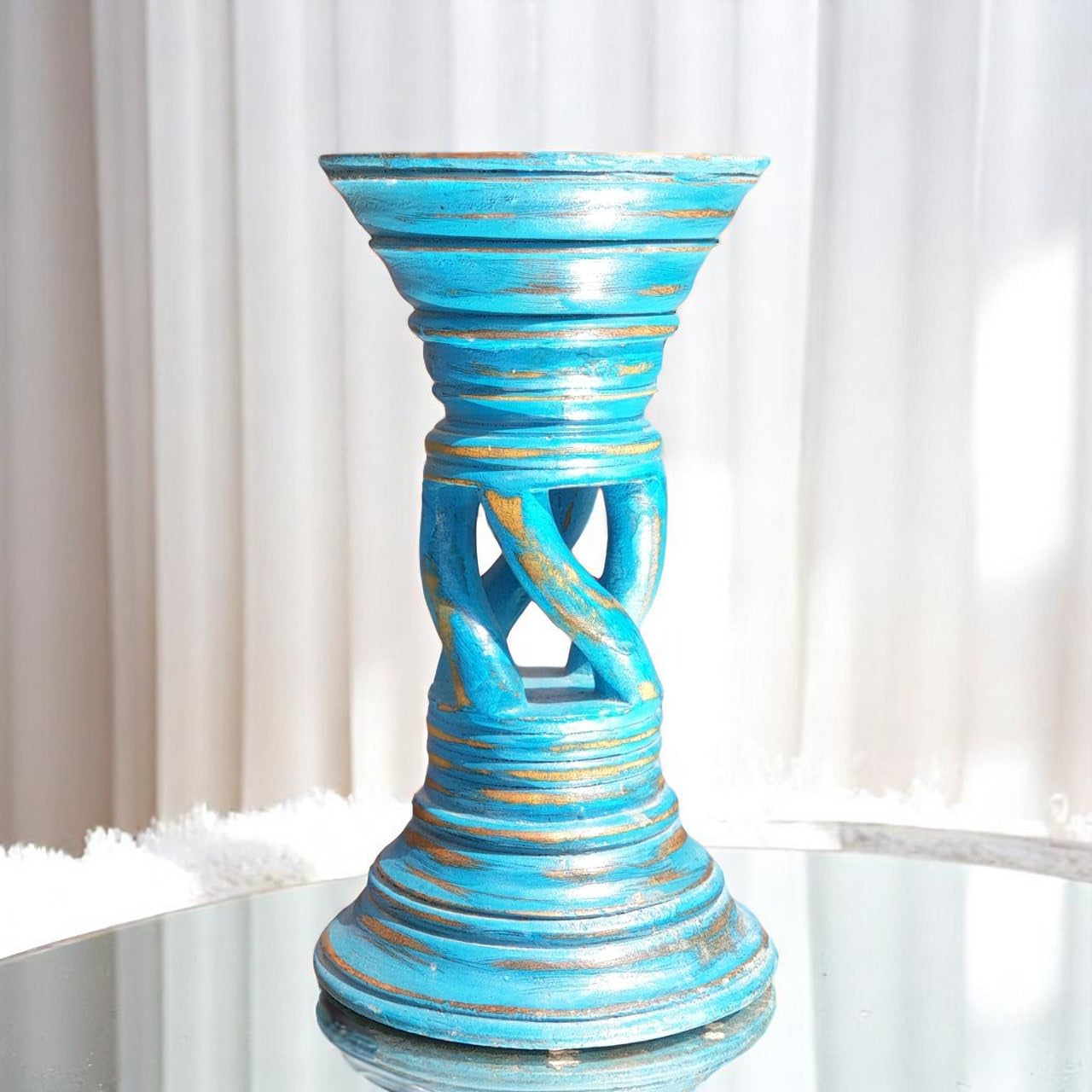 Carved in Flame - Handmade Vintage Style Indian Candle Holder candlestand 6x6x10 in