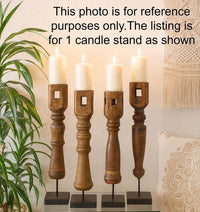 Revati - Distressed Brown Solid Wood Pillar Candle Holder – Antique Table Leg 17