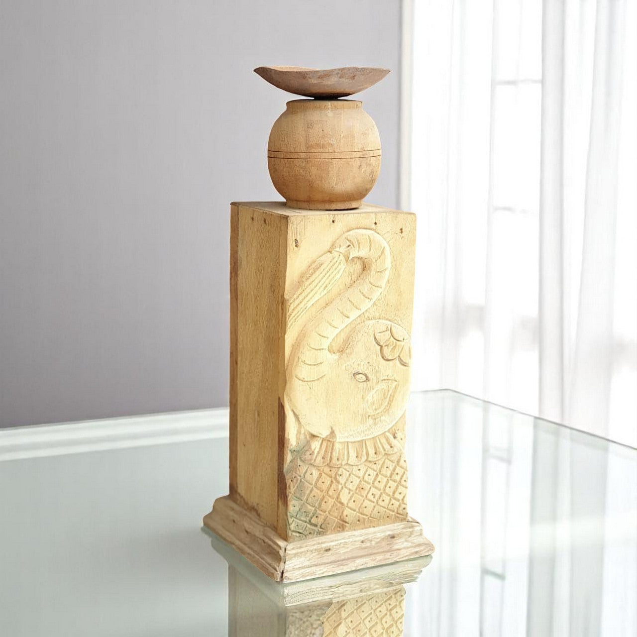 Carved in Flame - Handmade Vintage Style Indian Candle Holder candle stand 5X5X13 in