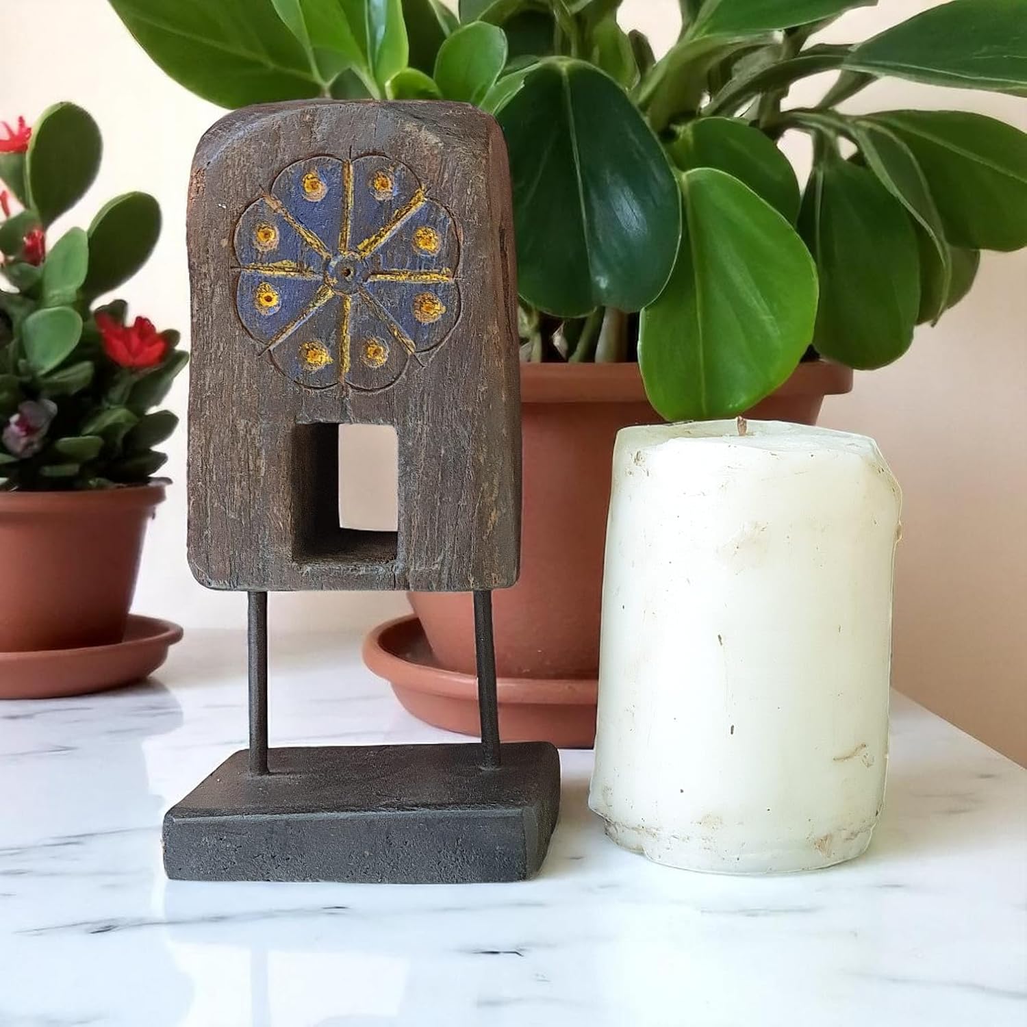 Carved in Flame - Handmade Vintage Style Indian Candle Holder candle stand 4x4x8 in