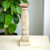 Carved in Flame - Handmade Vintage Style Indian Candle Holder candlestand 4x4x14 in