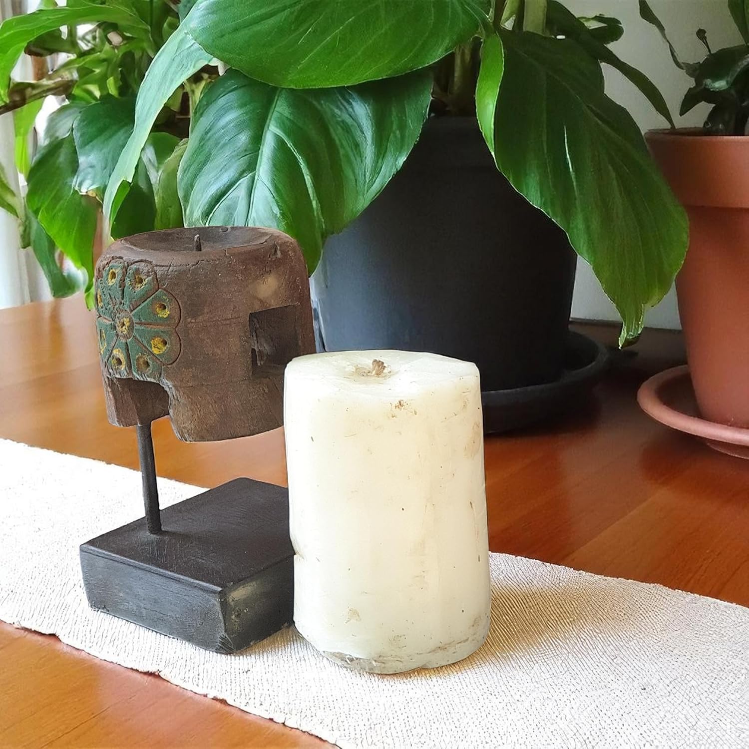 Carved in Flame - Handmade Vintage Style Indian Candle Holder candle stand 3x3x13 in