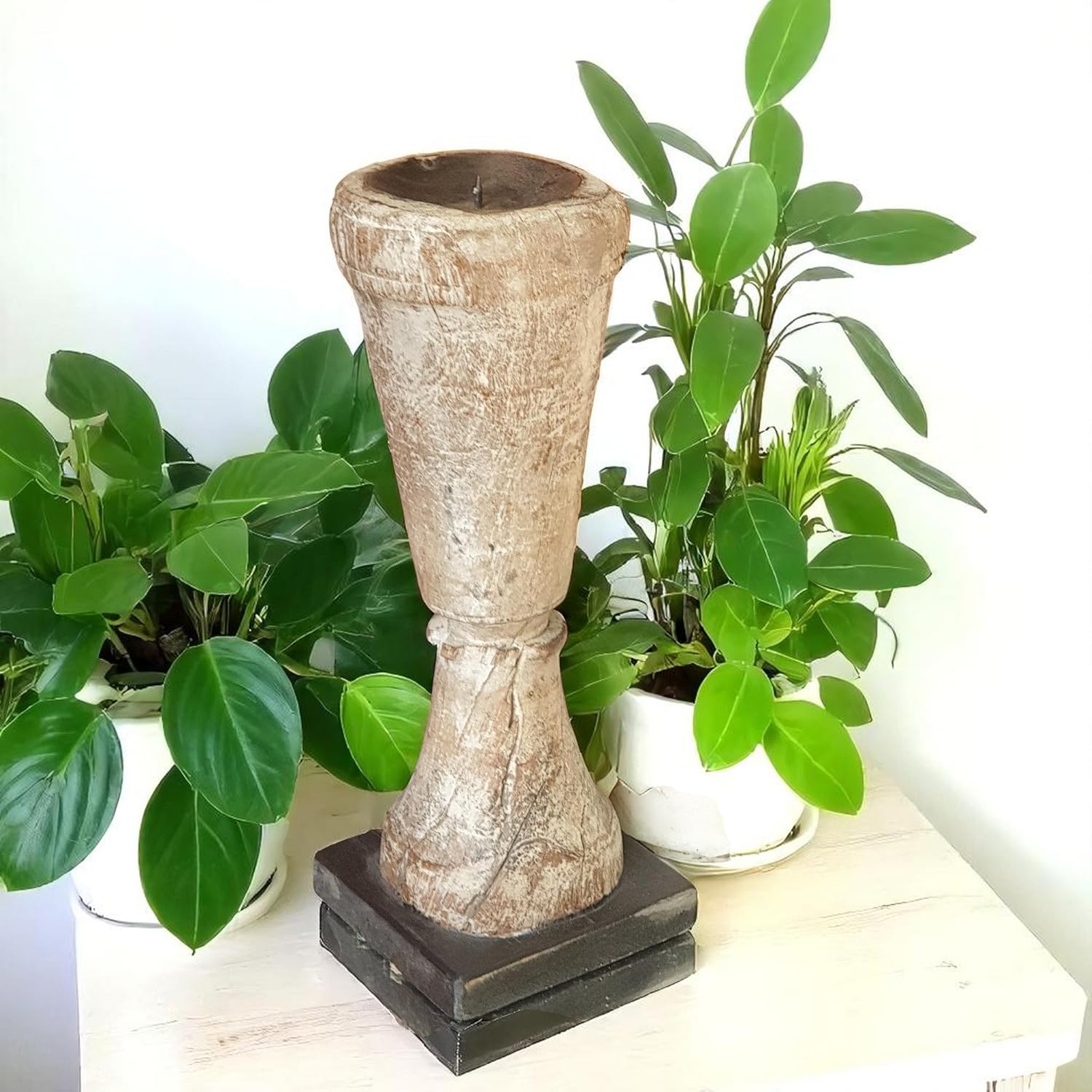 Carved in Flame - Handmade Vintage Style Indian Candle Holder candle stand 4x4x14 in