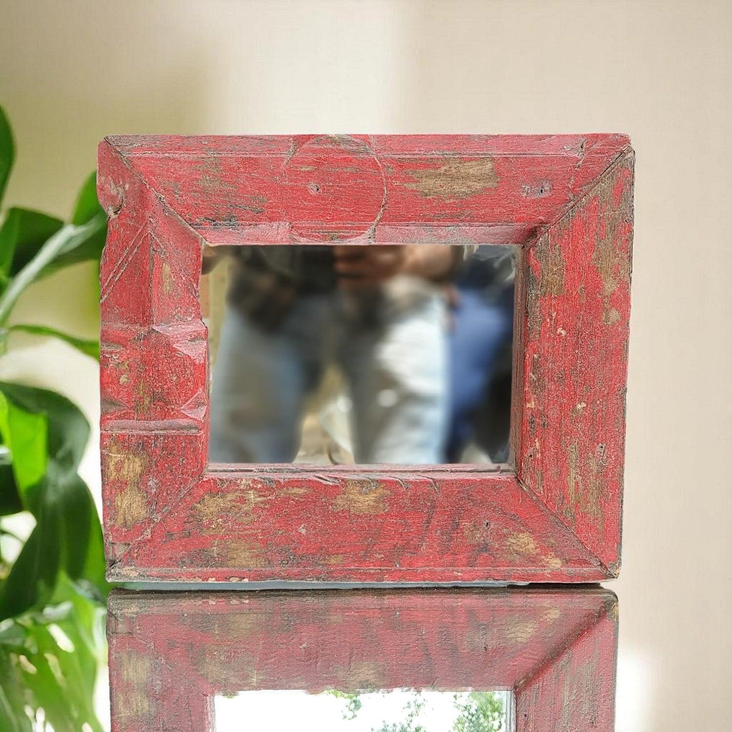 Echoes in Wood - Handmade Vintage Style Indian Mirror Frame Small Wall Decor 12x10 in