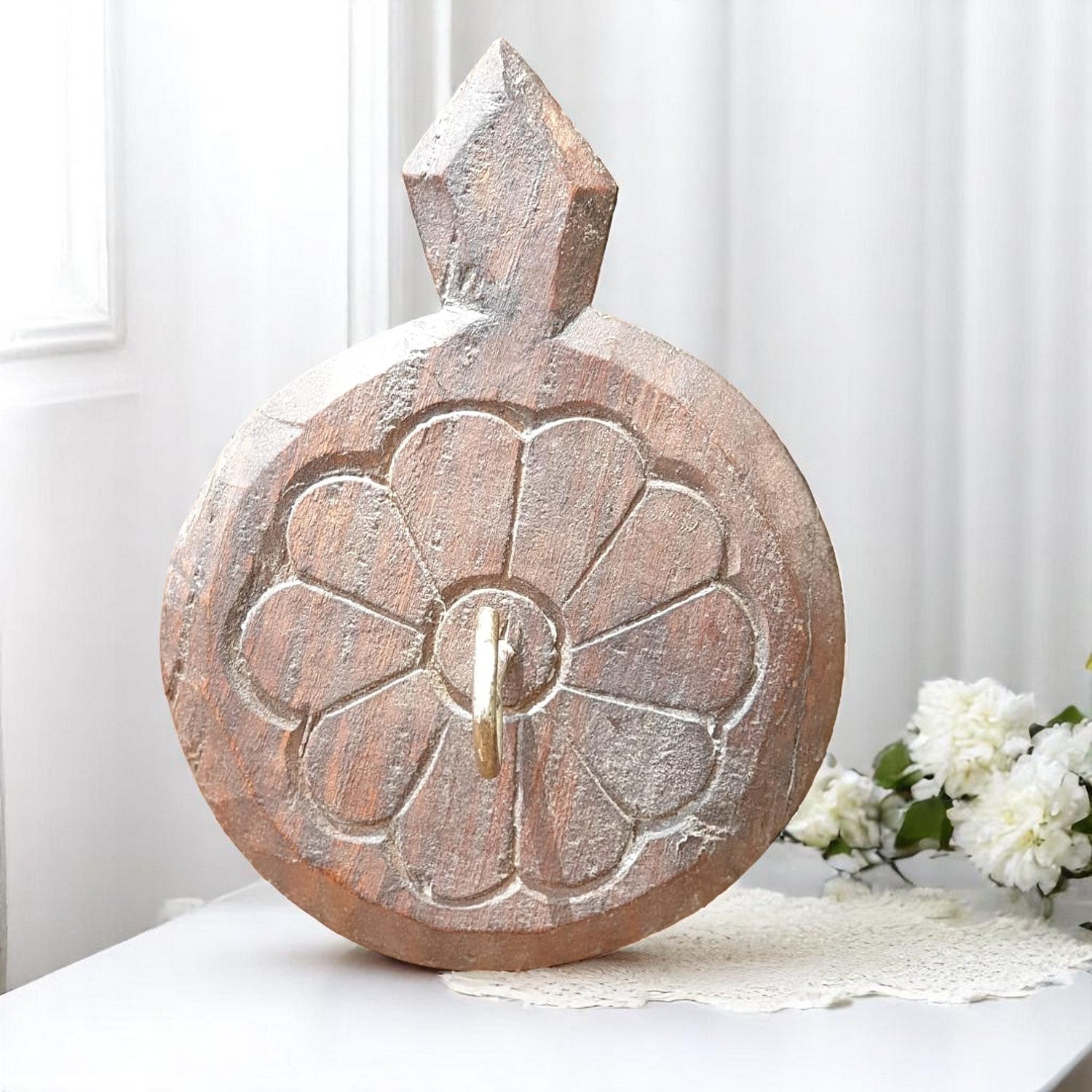 Echoes in Wood - Handmade Vintage Style Indian Wall Hook Style Small Wall Decor 4X4X4in