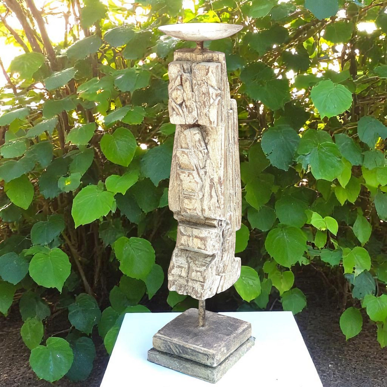 Carved in Flame - Handmade Vintage Style Indian Candle Holder candle stand 3X3X14 in