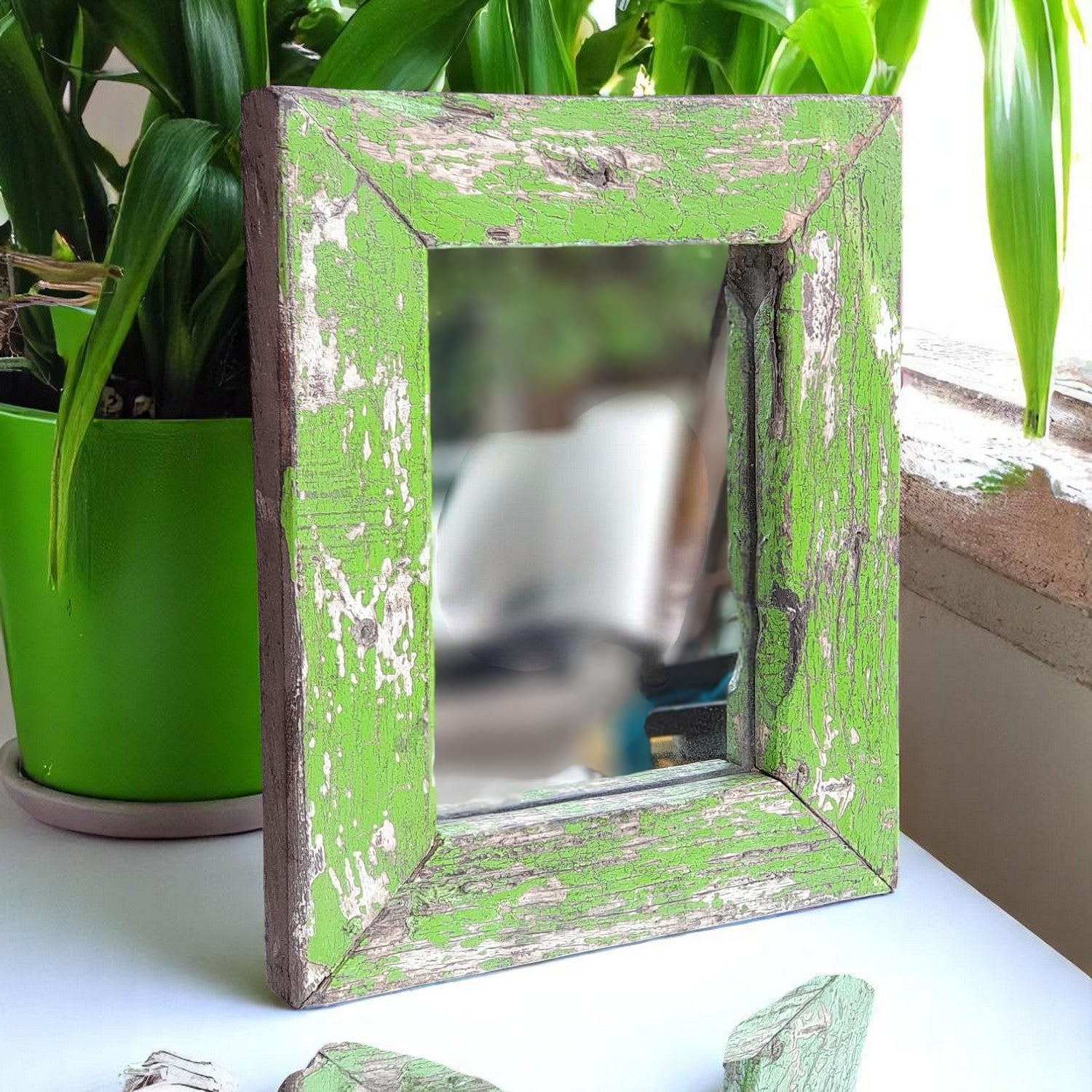 Echoes in Wood - Handmade Vintage Style Indian Mirror Frame Small Wall Decor 9x11 in