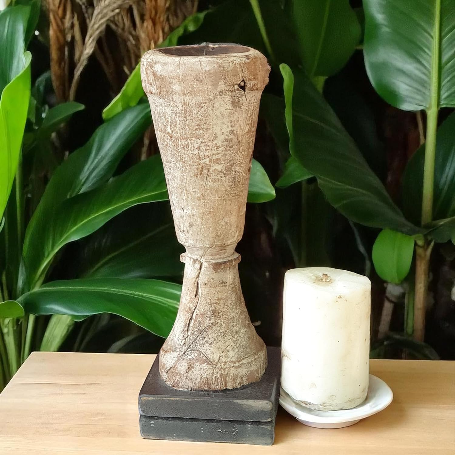 Carved in Flame - Handmade Vintage Style Indian Candle Holder candle stand 4x4x14 in