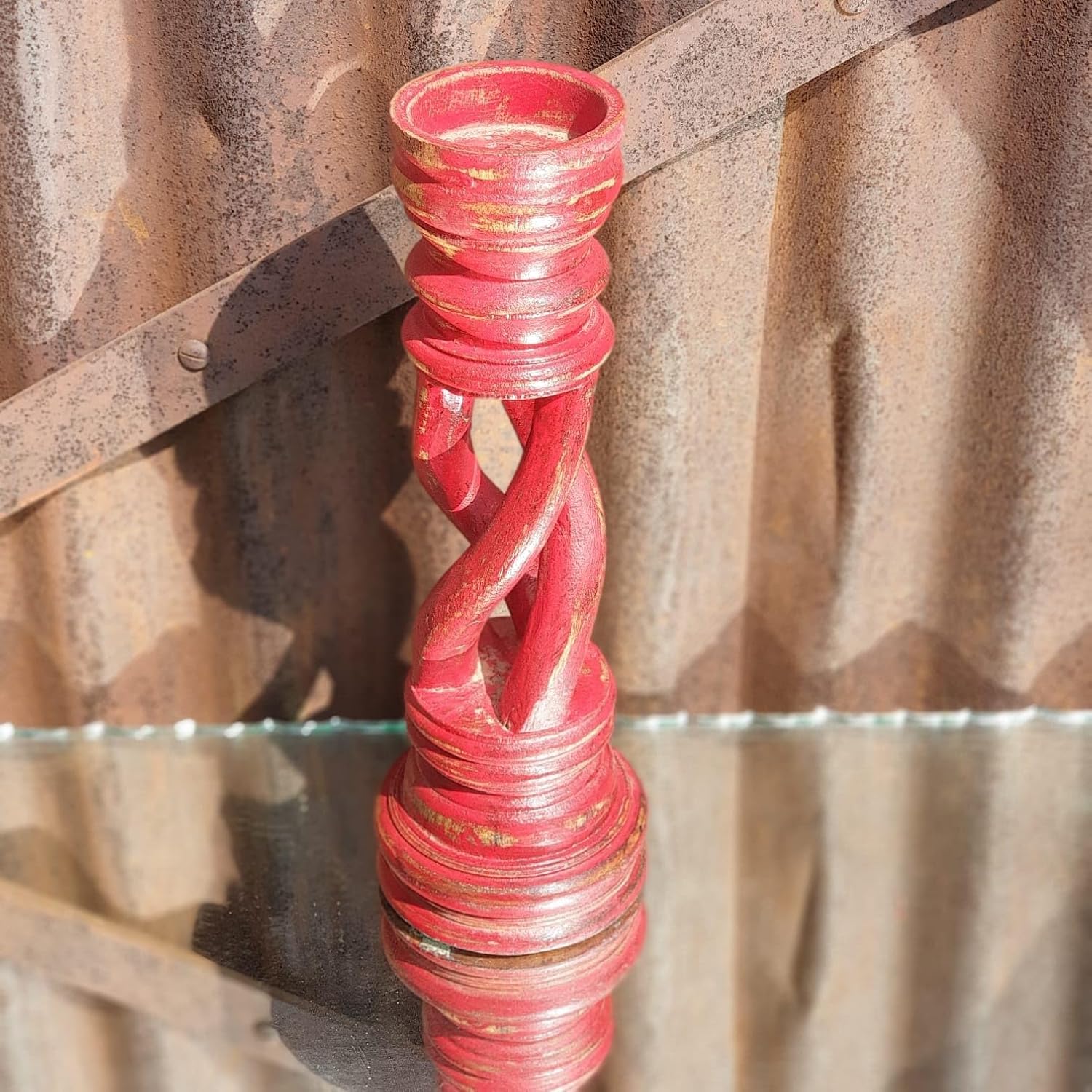 Carved in Flame - Handmade Vintage Style Indian Candle Holder candle stand 4X4X12 in