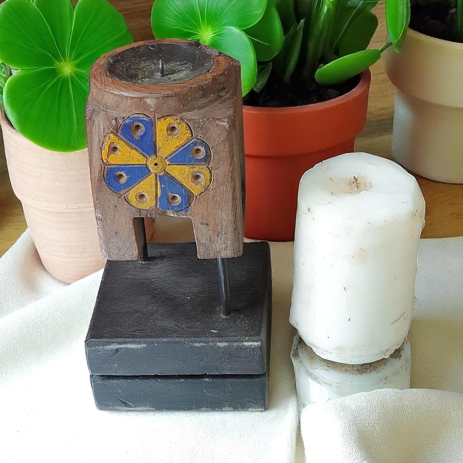 Carved in Flame - Handmade Vintage Style Indian Candle Holder candle stand 4x4x8 in