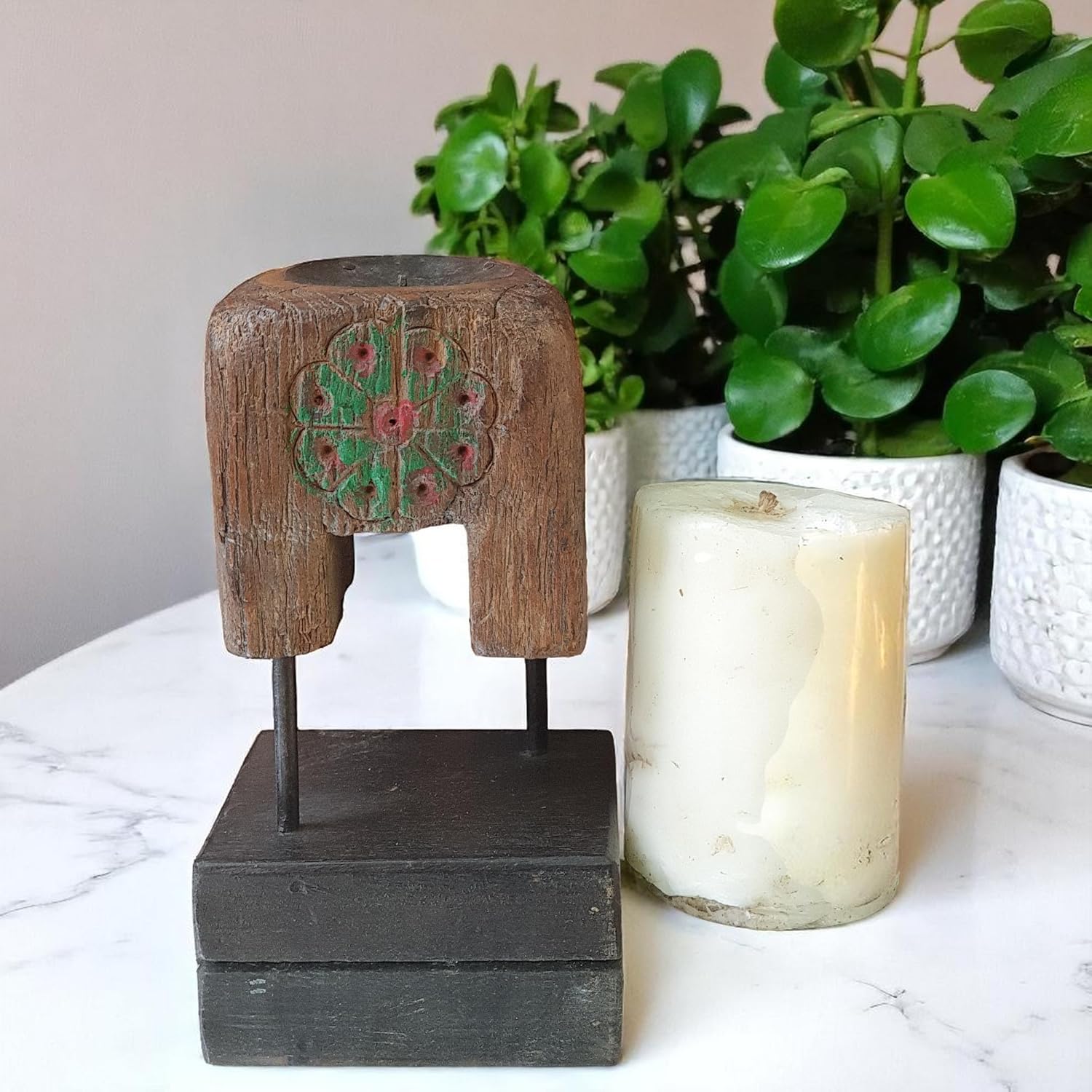 Carved in Flame - Handmade Vintage Style Indian Candle Holder candle stand 4x4x7 in