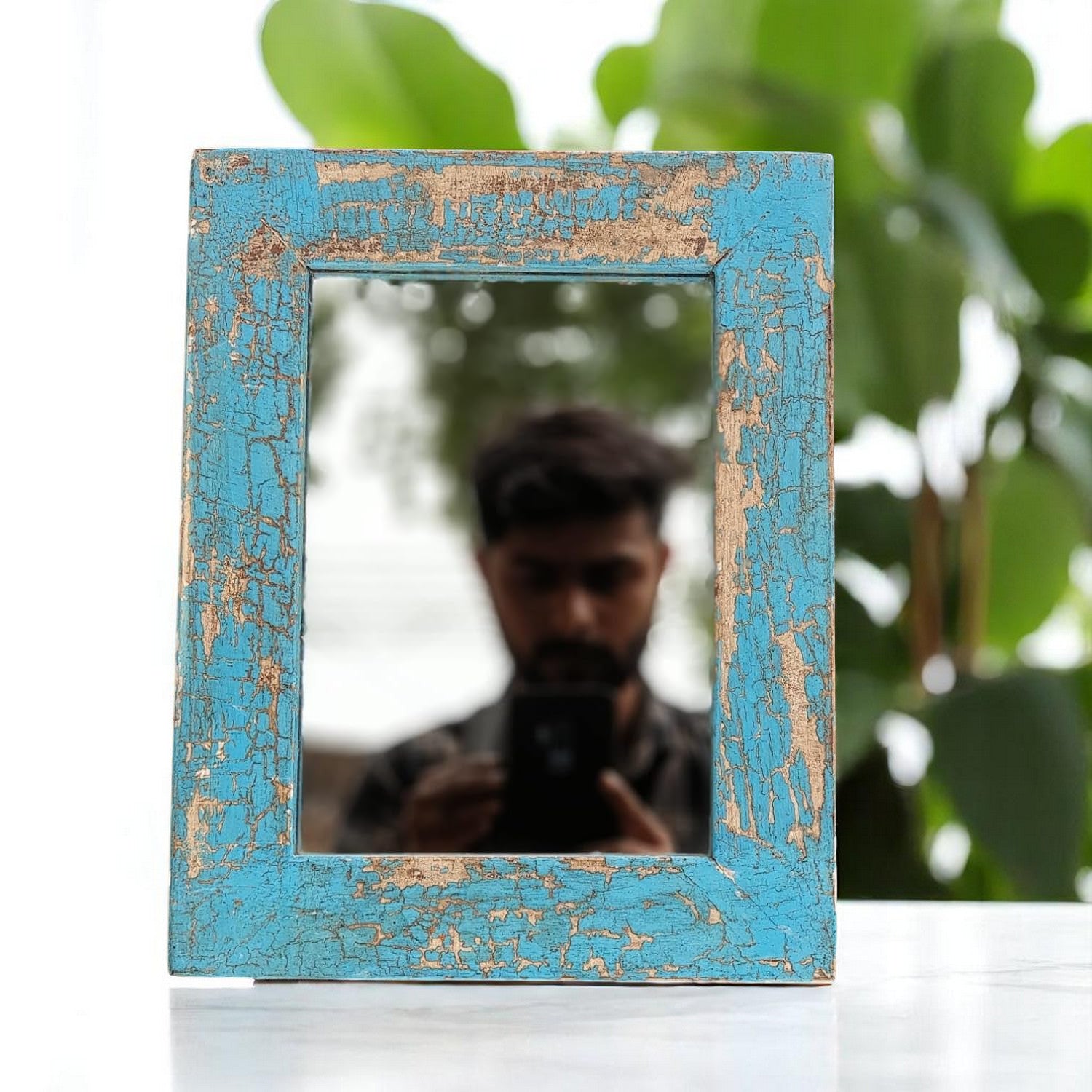 Echoes in Wood - Handmade Vintage Style Indian Mirror Frame Small Wall Decor 9x11 in (Copy) (Copy)