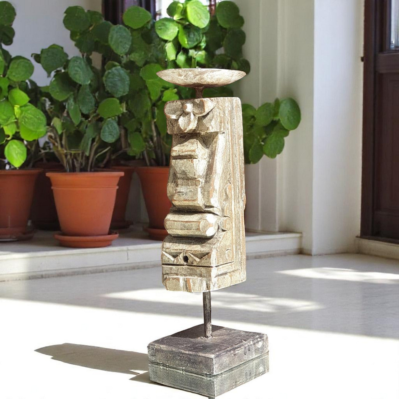 Carved in Flame - Handmade Vintage Style Indian Candle Holder candle stand 3X3X11 in