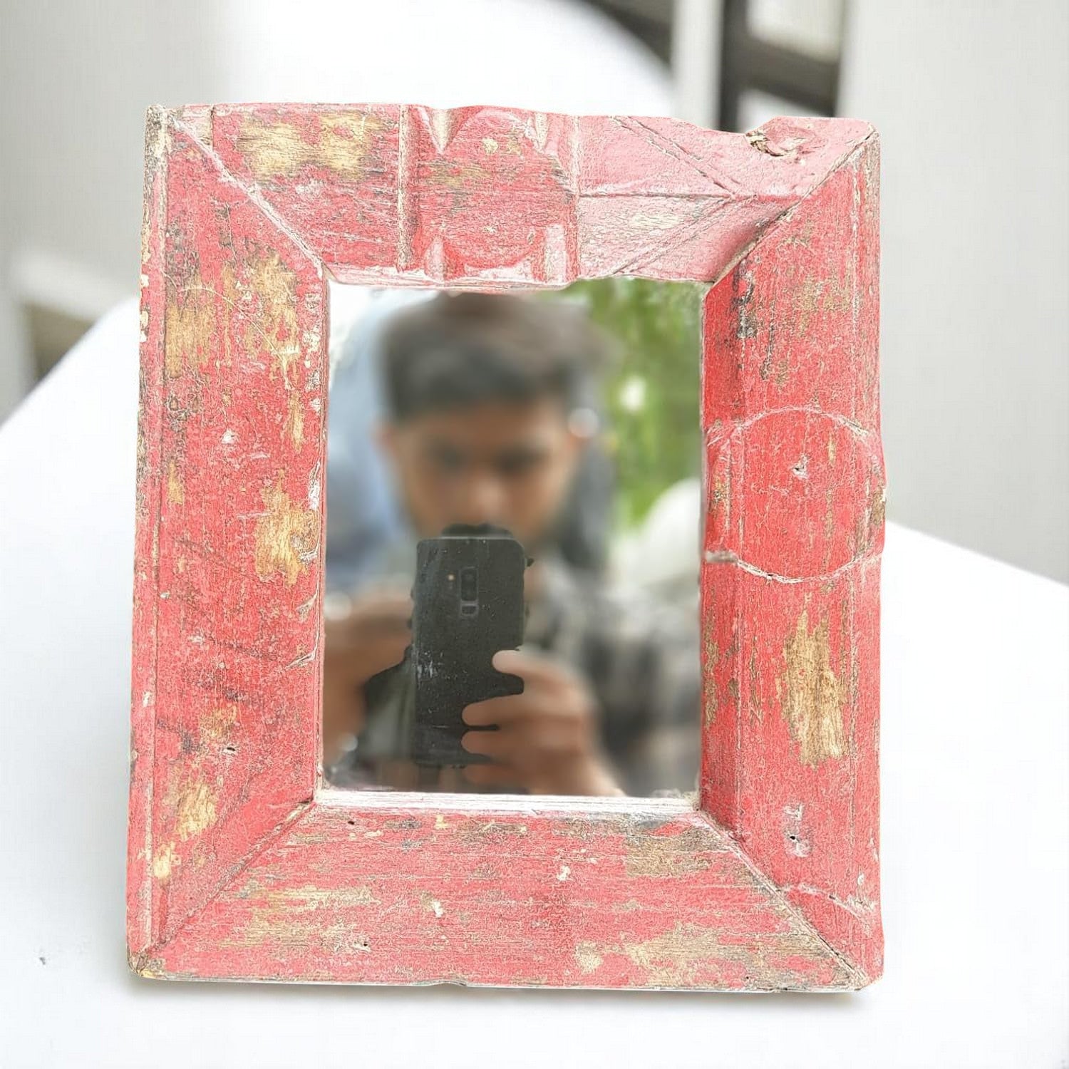 Echoes in Wood - Handmade Vintage Style Indian Mirror Frame Small Wall Decor 12x10 in