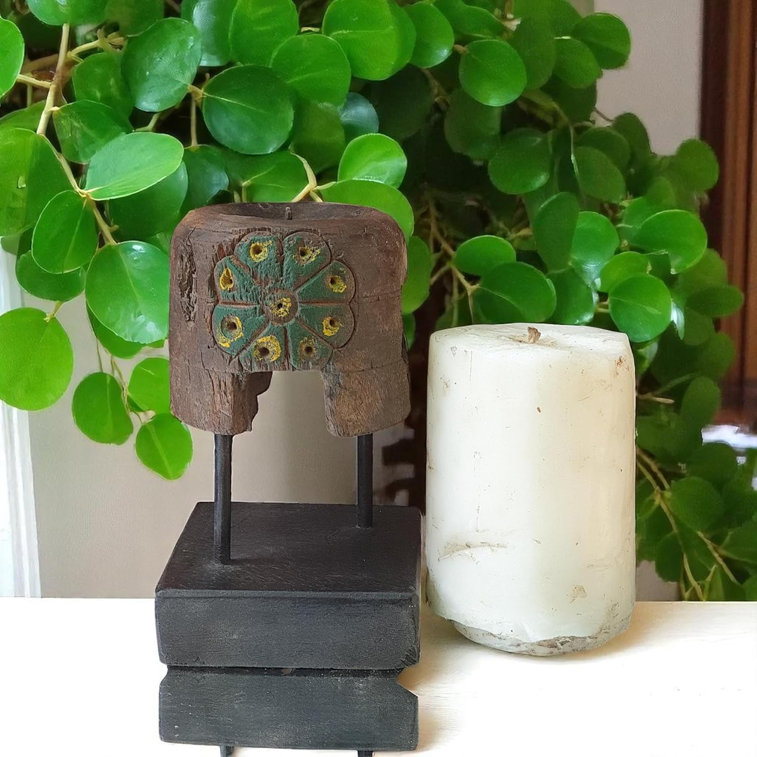 Carved in Flame - Handmade Vintage Style Indian Candle Holder candle stand 3x3x13 in