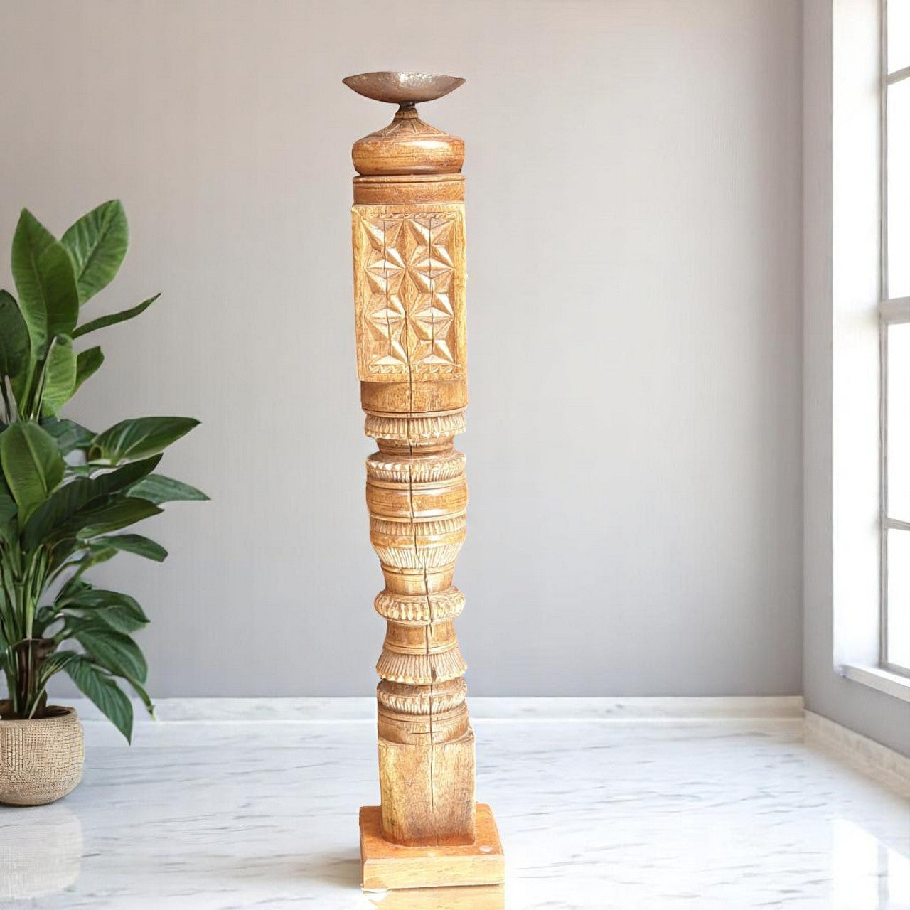 Carved in Flame - Handmade Vintage Style Indian Candle Holder candlestand 4x4x23 in