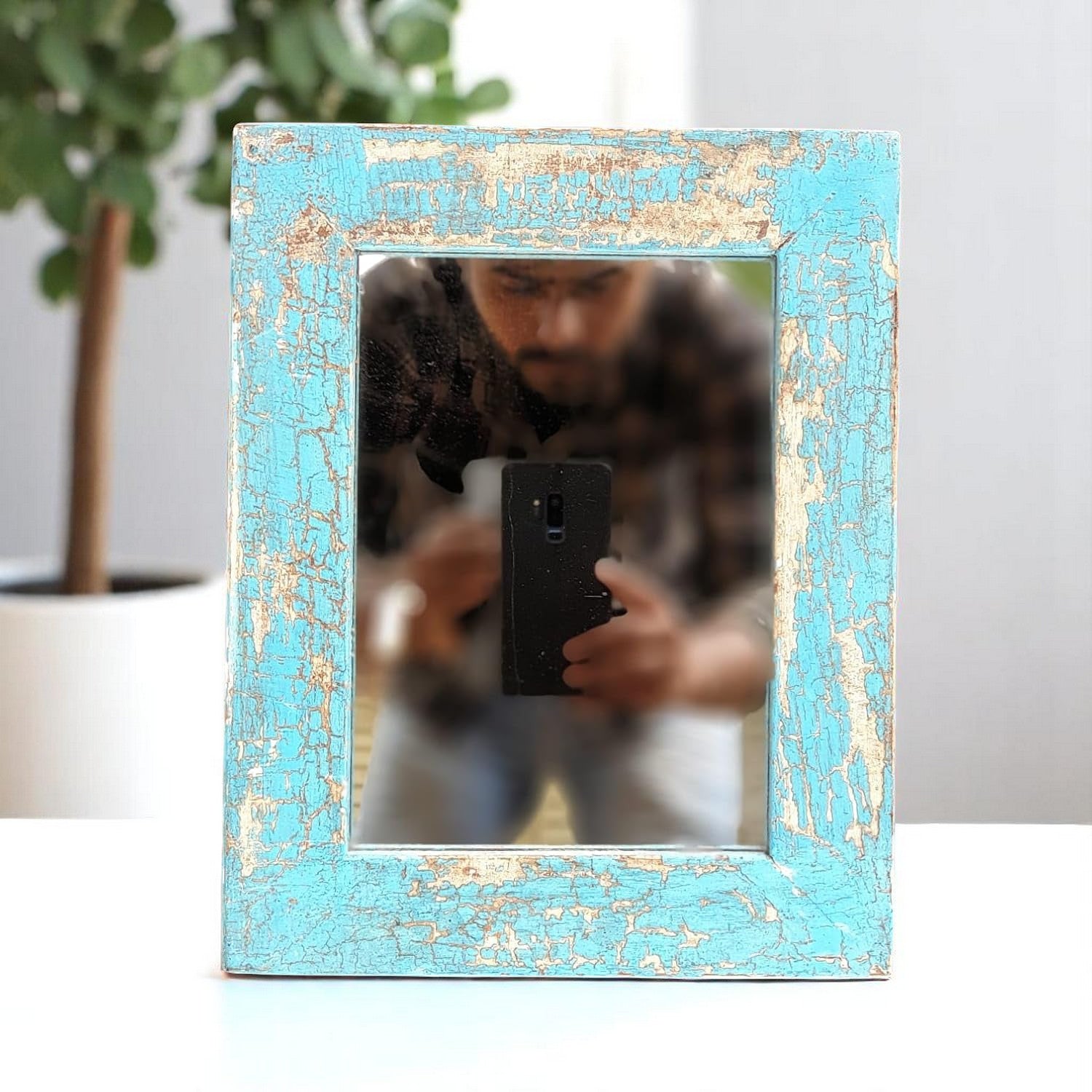 Echoes in Wood - Handmade Vintage Style Indian Mirror Frame Small Wall Decor 9x11 in (Copy) (Copy)