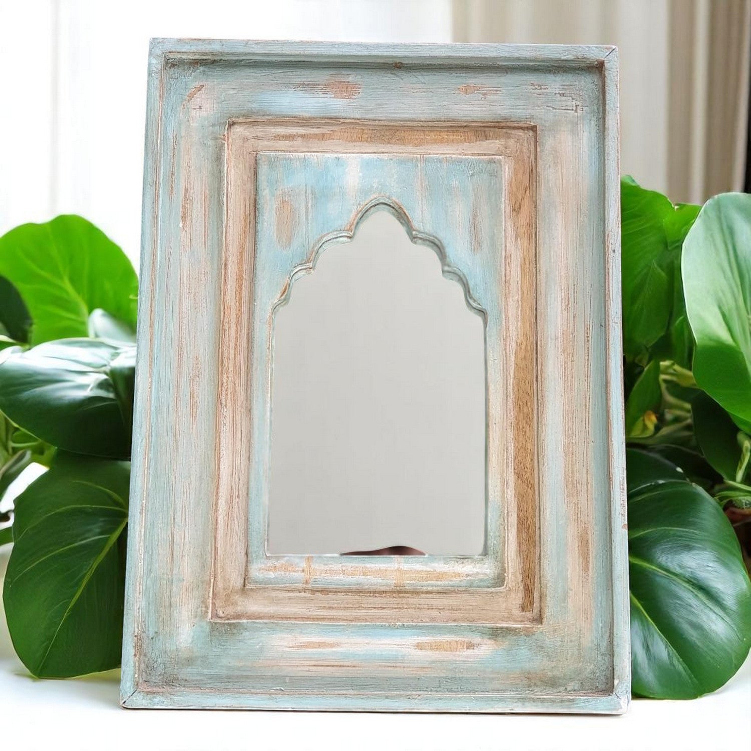 Echoes in Wood - Handmade Vintage Style Indian Mirror Frame Small Wall Decor 15x20 in