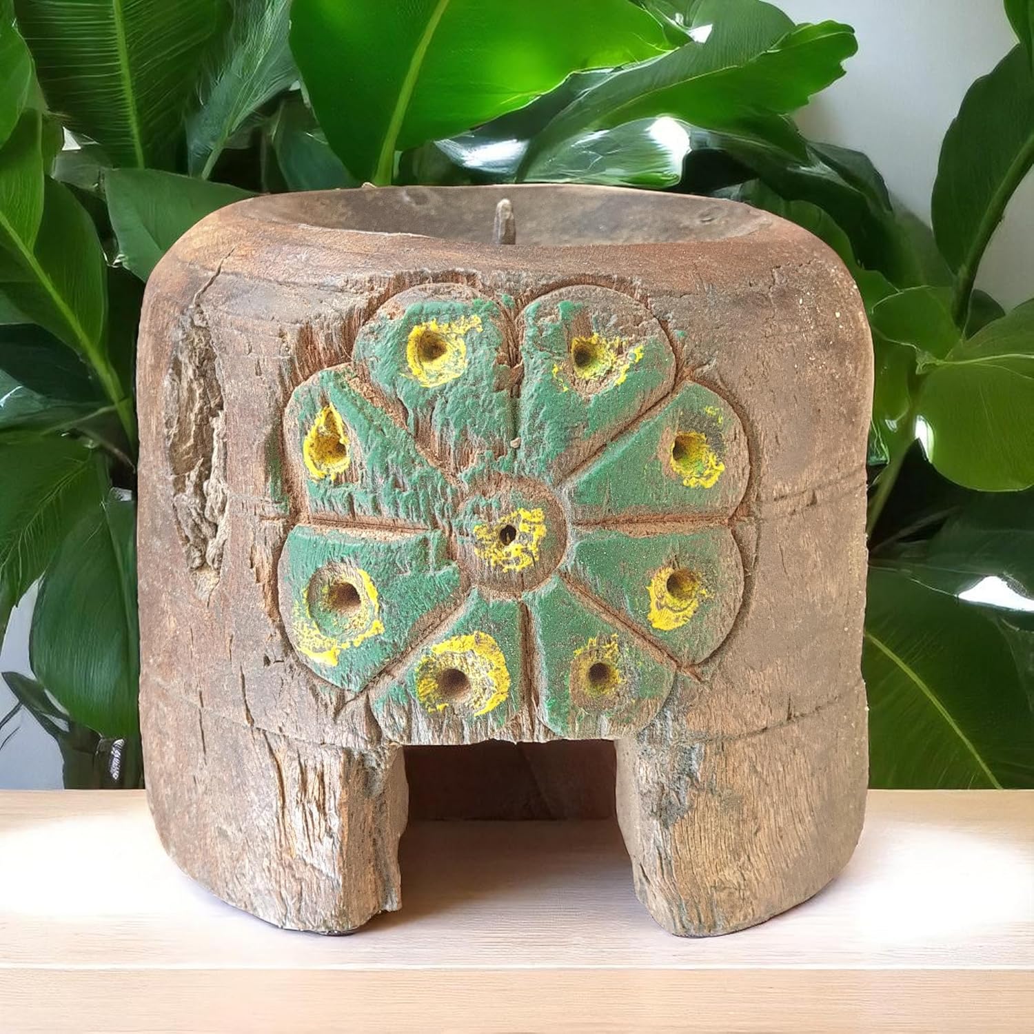 Carved in Flame - Handmade Vintage Style Indian Candle Holder candle stand 3x3x13 in