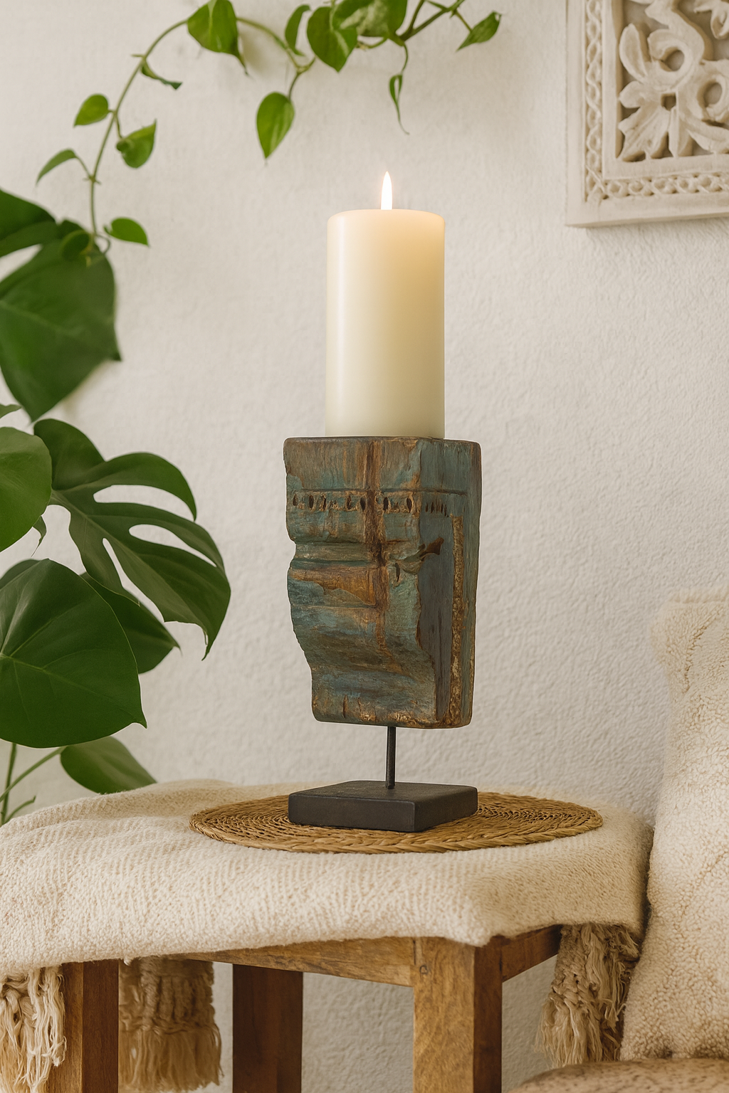 Carved in Flame - Handmade Vintage Style Indian Candle Holder candle stand 28