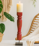 Revati - Distressed Red  Solid Wood Pillar Candle Holder – Antique Table Leg 23