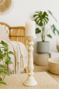 classic pillar Distressed  White Solid Wood  Candle Holder – Antique Table Leg 55