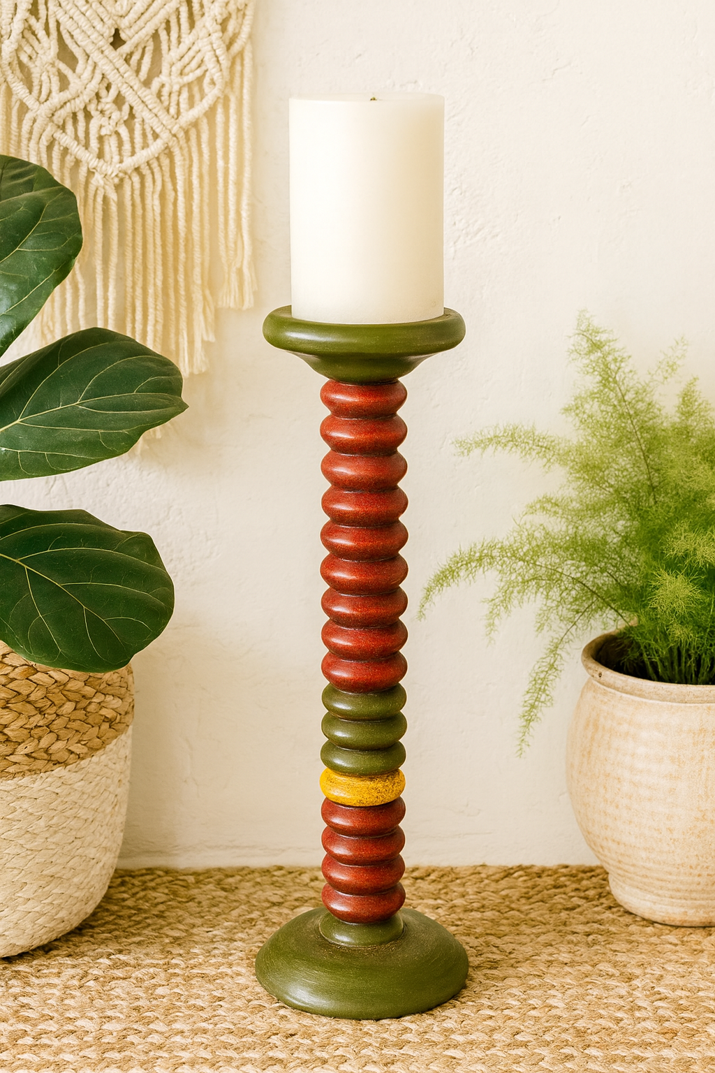 classic pillar Distressed  Multicolour Solid Wood  Candle Holder – Antique Table Leg 54