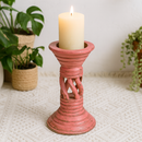 classic pillar Distressed Pink Solid Wood  Candle Holder – Antique Table Leg 68
