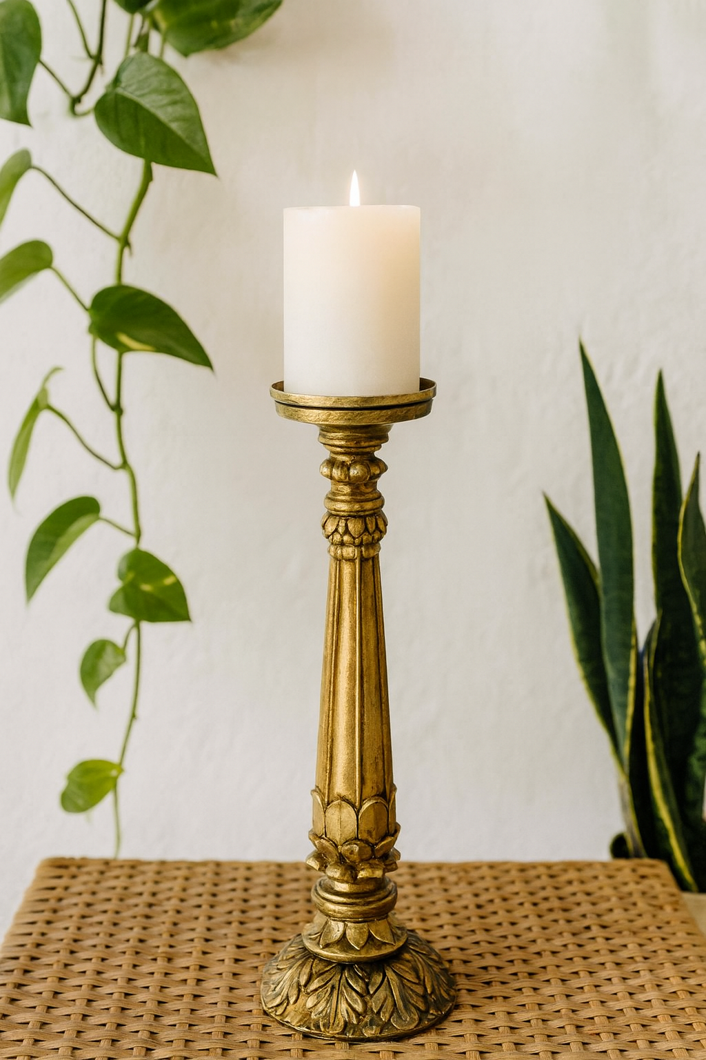 classic pillar Distressed Golden Solid Wood  Candle Holder – Antique Table Leg 69