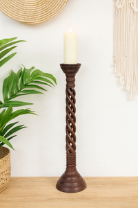 classic pillar Distressed  Brown Solid Wood  Candle Holder – Antique Table Leg 83