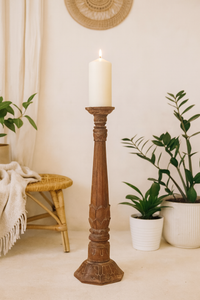classic pillar Distressed  Brown Solid Wood  Candle Holder – Antique Table Leg 80