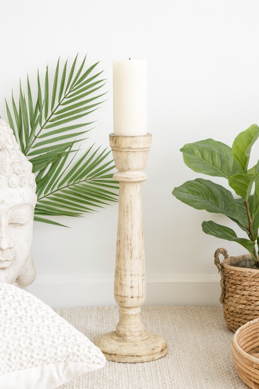 classic pillar Distressed White Solid Wood  Candle Holder – Antique Table Leg 92