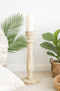 classic pillar Distressed White Solid Wood  Candle Holder – Antique Table Leg 92