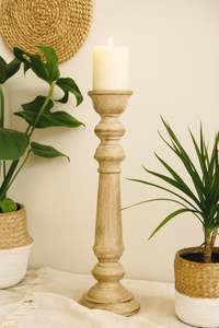 classic pillar Distressed white Solid Wood  Candle Holder – Antique Table Leg 84