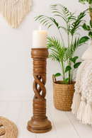 classic pillar Distressed Brown  Solid Wood  Candle Holder – Antique Table Leg 87