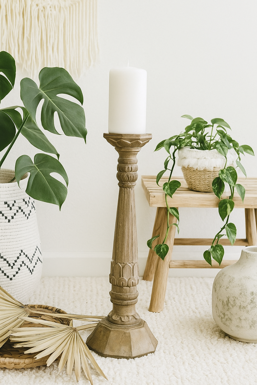 classic pillar Distressed Brown Solid Wood  Candle Holder – Antique Table Leg 99