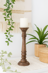 classic pillar Distressed Brown Solid Wood  Candle Holder – Antique Table Leg 101
