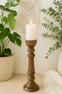 classic pillar Distressed Brown Solid Wood  Candle Holder – Antique Table Leg 100