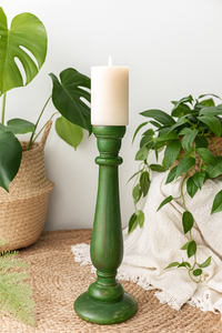 classic pillar Distressed Green Solid Wood  Candle Holder – Antique Table Leg 102
