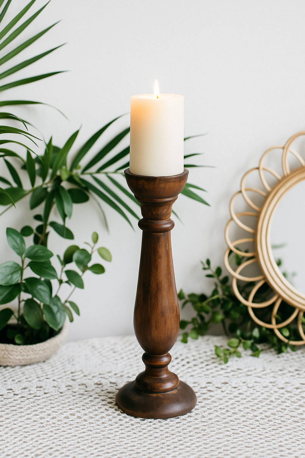 classic pillar Distressed Brown Solid Wood  Candle Holder – Antique Table Leg 105