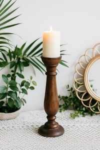 classic pillar Distressed Brown Solid Wood  Candle Holder – Antique Table Leg 104