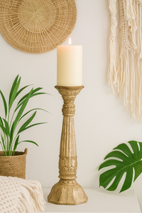 classic pillar Distressed golden Solid Wood  Candle Holder – Antique Table Leg 106