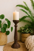 classic pillar Distressed Brown Solid Wood  Candle Holder – Antique Table Leg 107