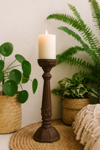 classic pillar Distressed Brown Solid Wood  Candle Holder – Antique Table Leg 107