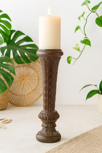 classic pillar Distressed Brown Solid Wood  Candle Holder – Antique Table Leg 109