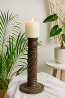 classic pillar Distressed Brown Solid Wood  Candle Holder – Antique Table Leg 110