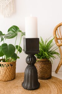 classic pillar Distressed Black Solid Wood  Candle Holder – Antique Table Leg 113